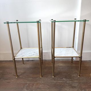 Glass Brass and Marble Side Tables